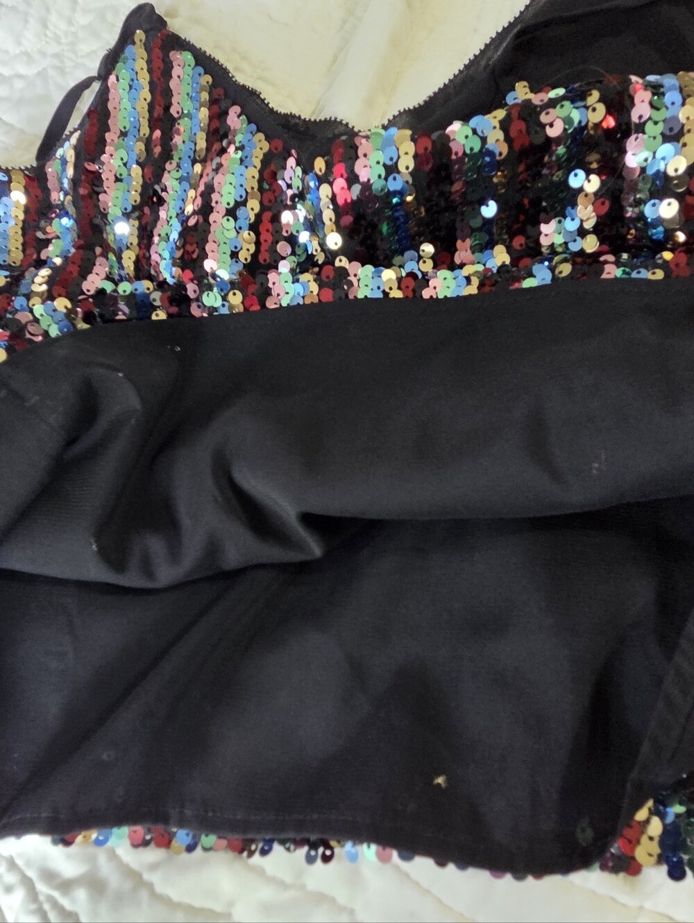 Y2K Skies Are Blue Black Multicolor Sequin V-Neck Cami Tank Fun Festive - Picture 5 of 7